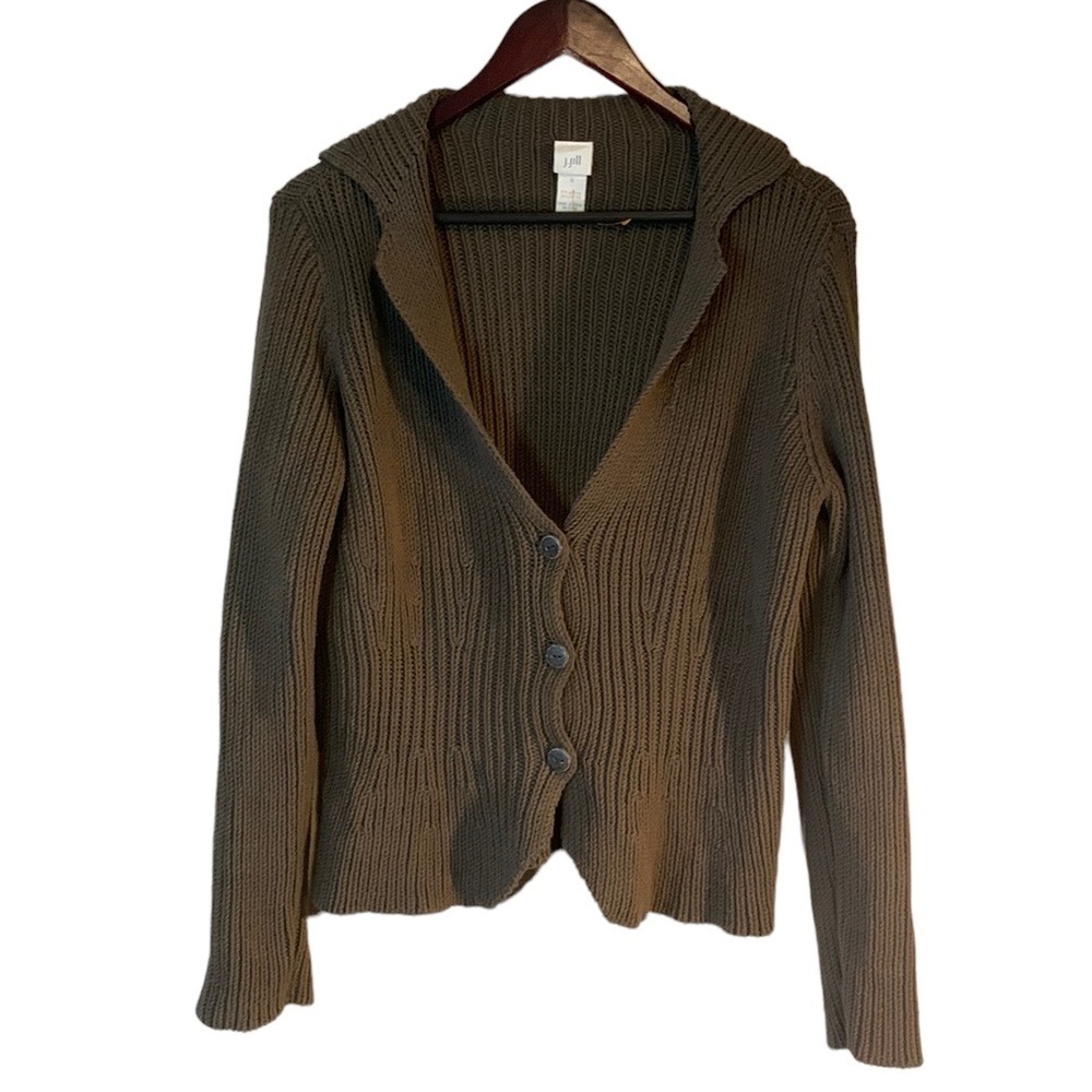 VTG J Jill Women Brown Button Up Collared Knit Cardigan Witchy Dark Fairycore S